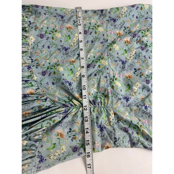 Mable Size Large Floral Drop Waist Mini Dress Ruched Pleated Tie Strap Cottage - Picture 10 of 12